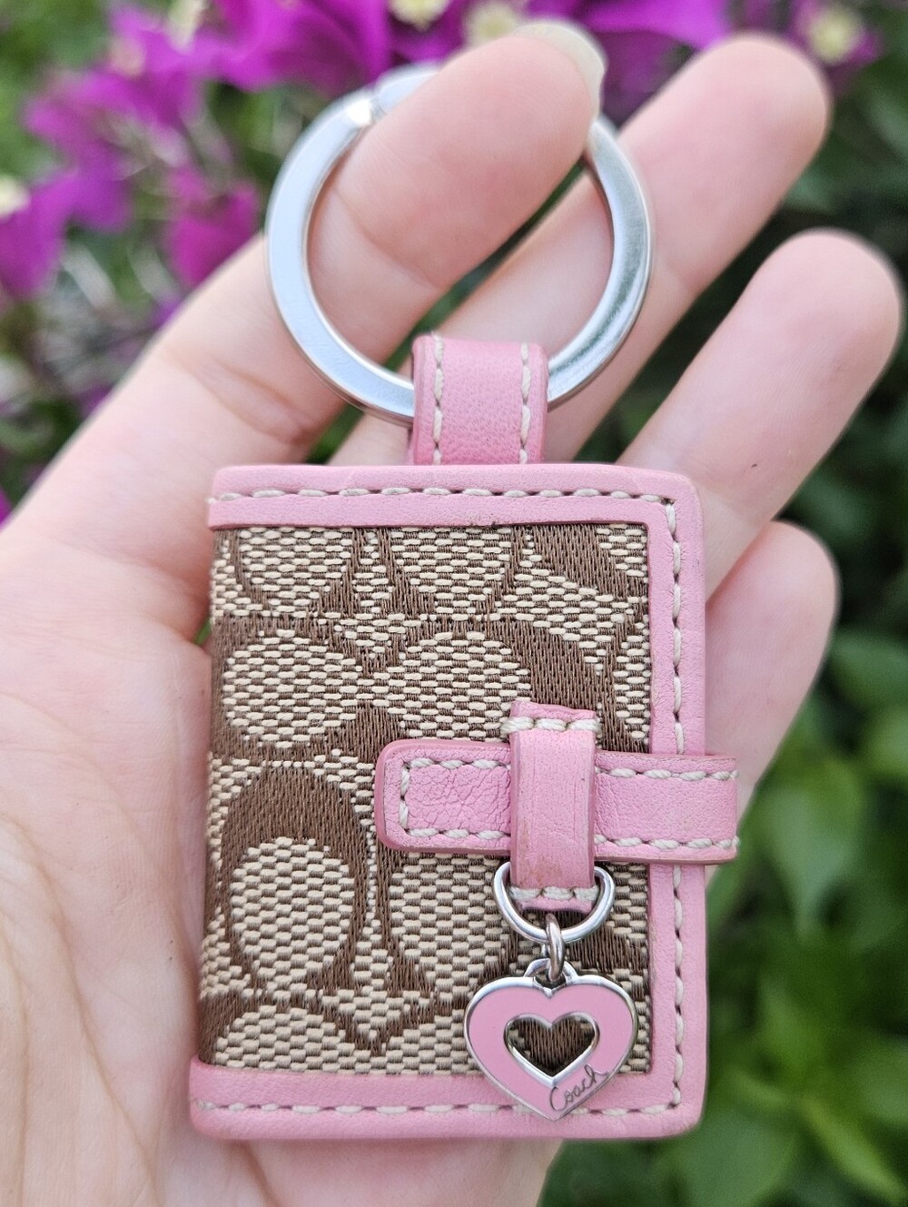 Vintage Coach Pink Signature C Heart Charm Photo Book Picture Frame Keychain